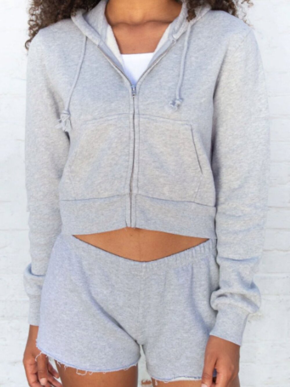 Brandy Melville Grey Cropped Zip Up Hoodie
